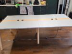 4 Person Bench Desk - Light Grey Tops, Wooden Legs and Power - 120cm Per Person - Image 13