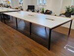 6 Person Office Desk – Bench Style with Light Grey Tops & Black Steel Frame - Image 2