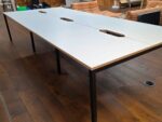 6 Person Office Desk – Bench Style with Light Grey Tops & Black Steel Frame - Image 3