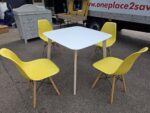 Meeting/Dining Table Set with 4 Yellow Eiffel Chairs, Wooden Legs and White Top - Image 3