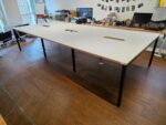 6 Person Office Desk – Bench with Light Grey Tops & Black Steel Frame - 360c