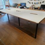 6 Person Office Desk – Bench with Light Grey Tops & Black Steel Frame - 360c