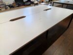 6 Person Office Desk – Bench with Light Grey Tops & Black Steel Frame - 360c - Image 2