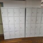 Bisley Tall 4-Compartment Locker, Light Grey Metal, Lockable - Set of 8