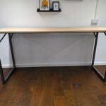 High Collaboration Office Table - Light Wood Top, Rustic Steel Frame - 220cm