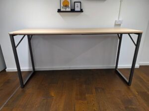 High Collaboration Office Table - Light Wood Top, Rustic Steel Frame - 220cm