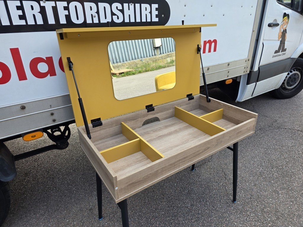 57-354 Modern Yellow Dressing Table with Lift-Up Mirror & Divided Internal Storage - Image 1