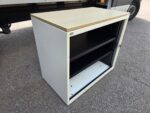 Desk Height Tambour Cupboard – Beige Cabinet & White Lockable Sliding Door - Image 4