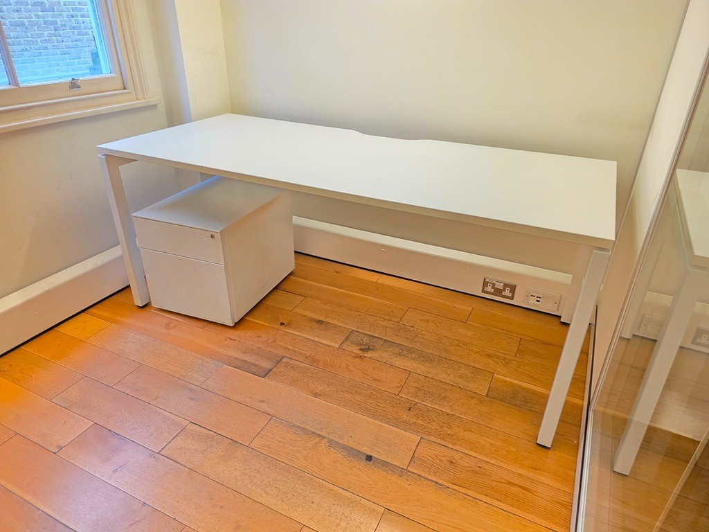 57-401 White Rectangular Office Desk + Free Mobile Pedestal & Cable Tray - 180 cm - Image 1