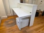 White Reception Desk with Raised Counter, Mobile Pedestal & Cable Management