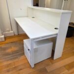 White Reception Desk with Raised Counter, Mobile Pedestal & Cable Management