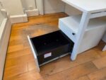 White Reception Desk with Raised Counter, Mobile Pedestal & Cable Management - Image 7