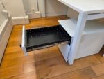White Reception Desk with Raised Counter, Mobile Pedestal & Cable Management - Image 8