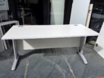 Rectangular Office Desk with White Top, Grey Legs and Modesty Panel - 160cm - Image 6