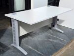Rectangular Office Desk with White Top, Grey Legs and Modesty Panel - 160cm - Image 7