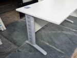 Rectangular Office Desk with White Top, Grey Legs and Modesty Panel - 160cm - Image 10