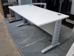 Rectangular Office Desk with White Top, Grey Legs and Modesty Panel - 160cm - Image 11