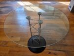 Round Glass Meeting Table - Chrome Lattice Pedestal & Black Steel Base - 80c - Image 2