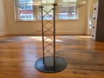 Round Glass Meeting Table - Chrome Lattice Pedestal & Black Steel Base - 80c - Image 3