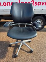 Humanscale Freedom Office Chair - Black Leather and Chrome Frame - Fixed Arms
