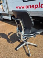 Humanscale Freedom Office Chair - Black Leather and Chrome Frame - Fixed Arms - Image 5
