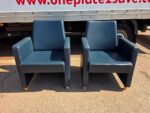 Genuine Leather Reception Armchairs – Pair of Black Modern Lounge Seats
