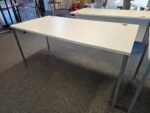 White Rectangular Office Desk | Modesty Panel, Cable Ports and Grey Frame- 160cm - Image 4