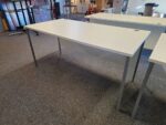 White Rectangular Office Desk | Modesty Panel, Cable Ports and Grey Frame- 160cm - Image 7