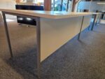 White Rectangular Office Desk | Modesty Panel, Cable Ports and Grey Frame- 160cm - Image 10
