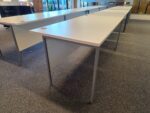 White Rectangular Office Desk | Modesty Panel, Cable Ports and Grey Frame- 160cm - Image 11