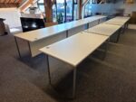 White Rectangular Office Desk | Modesty Panel, Cable Ports and Grey Frame- 160cm - Image 12