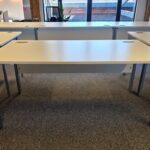White Rectangular Office Desk | Modesty Panel and Cable Ports - 160cm Wide