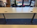 White Rectangular Office Desk | Modesty Panel and Cable Ports - 160cm Wide - Image 2