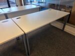 White Rectangular Office Desk | Modesty Panel and Cable Ports - 160cm Wide - Image 4