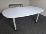 White Office Meeting Table | Rounded Corners Top and Central Cable Port  - 180cm
