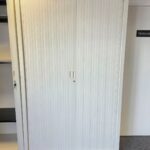 White Tambour Office Storage Cabinet | Lockable with Adjustable Shelves - 198cm