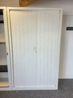 White Tambour Office Storage Cabinet | Lockable with Adjustable Shelves - 198cm