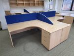 Right Hand Corner Desk with Cable Ports and Beech Effect Wave Top - 160cm Wide