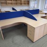 Right Hand Corner Desk with Cable Ports and Beech Effect Wave Top - 160cm Wide