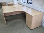 Right Hand Corner Desk with Cable Ports and Beech Effect Wave Top - 160cm Wide - Image 3