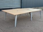 Oak Effect Boardroom Table with Power Sockets, Data Ports and Grey Frame - 320cm