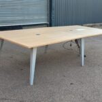 Oak Effect Boardroom Table with Power Sockets, Data Ports and Grey Frame - 320cm
