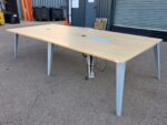 Oak Effect Boardroom Table with Power Sockets, Data Ports and Grey Frame - 320cm - Image 6