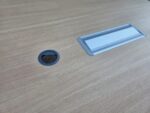 Oak Effect Boardroom Table with Power Sockets, Data Ports and Grey Frame - 320cm - Image 9
