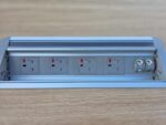 Oak Effect Boardroom Table with Power Sockets, Data Ports and Grey Frame - 320cm - Image 13