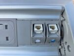 Oak Effect Boardroom Table with Power Sockets, Data Ports and Grey Frame - 320cm - Image 15