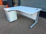 Left Hand Corner Desk with Mobile Pedestal | White L-Shaped Office Desk -  160cm