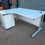 Left Hand Corner Desk with Mobile Pedestal | White L-Shaped Office Desk -  160cm