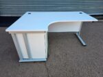 Left Hand Corner Desk with Mobile Pedestal | White L-Shaped Office Desk -  160cm - Image 2