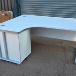 Left Hand Corner Desk with Mobile Pedestal | White L-Shaped Office Desk -  160cm